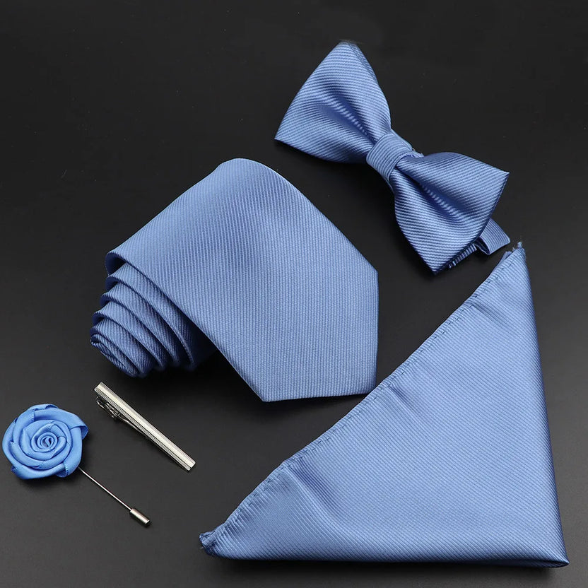Juego de corbata y pajarita de seda de color sólido para hombre, tejido jacquard de poliéster, estilo vintage rojo azul para novio, negocios, bodas y fiestas