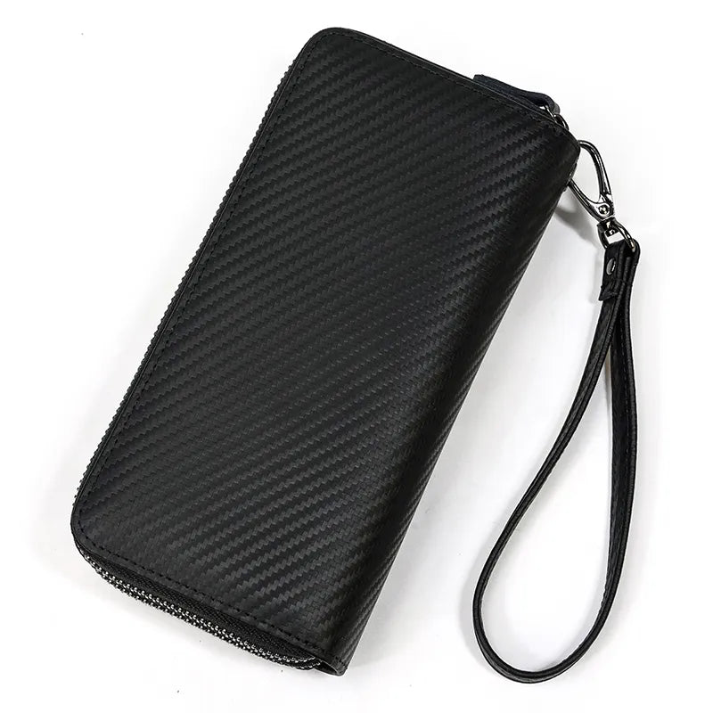 Luksusowy portfel damski i męski z podwójnym zamkiem, długi, skórzany w stylu vintage, kopertówka, etui na telefon, karty i monety, 100% prawdziwa skóra, portfel męski