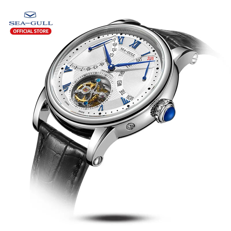 Męski zegarek automatyczny Seagull z mechanizmem tourbillon, wielofunkcyjny, szafirowe szkło, kalendarz, luksusowy zegarek na rękę ST8004ZS