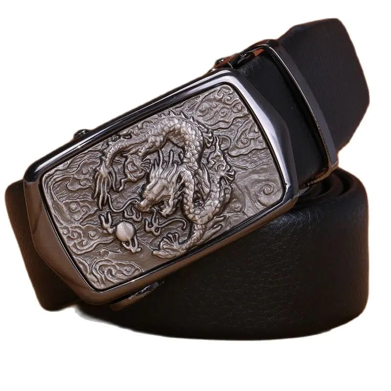 Novedad 2020: Cinturones de hombre de alta calidad en piel de fibra con hebilla automática, diseño elegante de dragón y elefante, estilo chino, 140 cm, 150, 160