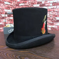 Black Men Woolen Fedora Hat Flat Mad Hatter Top Hat Traditional President Party Hat Steampunk Magic Hat With Feather