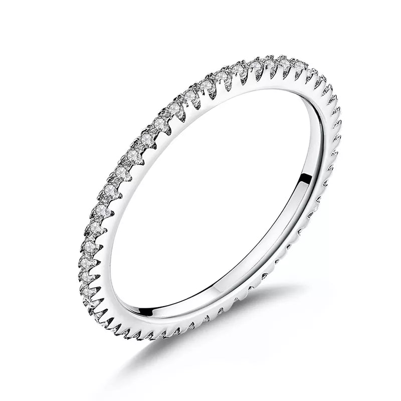 WOSTU Genuine 100% 925 Sterling Silver Simple Geometric Round Single Stackable Finger Rings for Women Engagement Jewelry CQR066