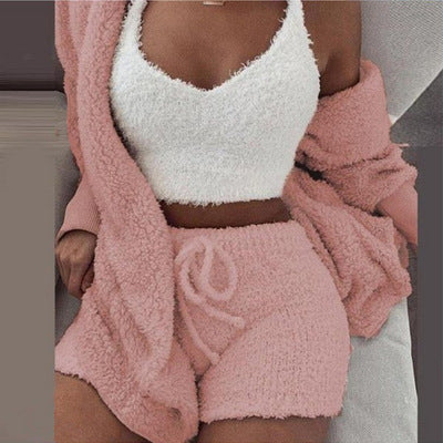 Knit Sleepwear Pajamas for Women's Lingerie 3 Piece Set