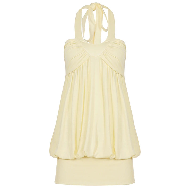 Women's Solid Yellow Halter Neck Bodycon Mini Dress Backless Sleeveless Loose Plus Size Summer Vacation Party Eco-Friendly