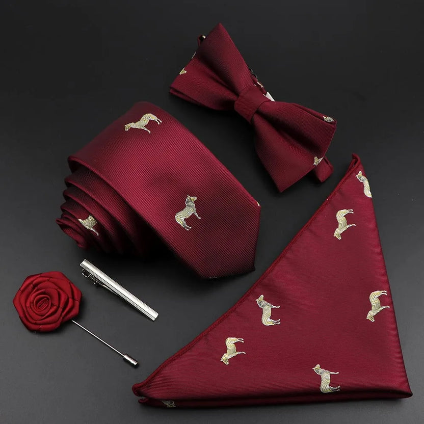 Juego de corbata y pajarita de seda de color sólido para hombre, tejido jacquard de poliéster, estilo vintage rojo azul para novio, negocios, bodas y fiestas