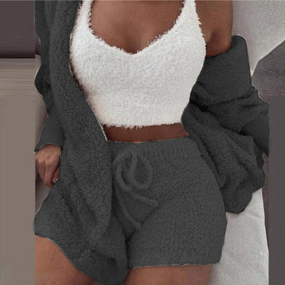 Knit Sleepwear Pajamas for Women's Lingerie 3 Piece Set