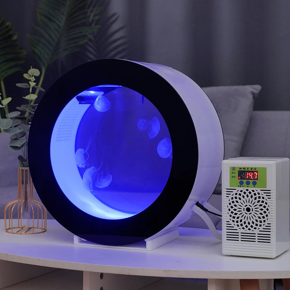 Acuario de escritorio de acrílico blanco y negro para medusas, 8l/18l/50l, pecera pequeña, regalo para el hogar, acuario redondo, pecera creativa