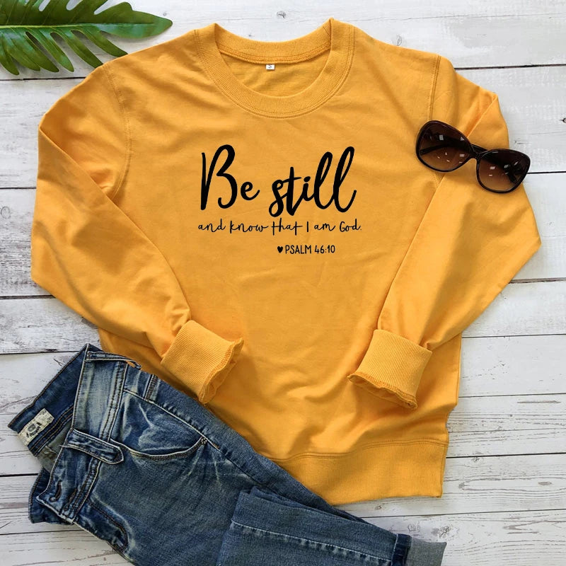 Modna odzież Bluza „Be Still and Know That I Am God” Psalm 46:10, 100% bawełna, religijna chrześcijańska bluza z kapturem, sweter z wyznaniem wiary