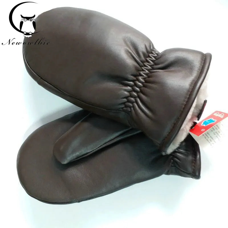 Men's  Gloves Leather Warm Outdoor in Winter Double Layer Sheepskin Windproof Waterproof Thickening to Resist Minus 30 Degrees
