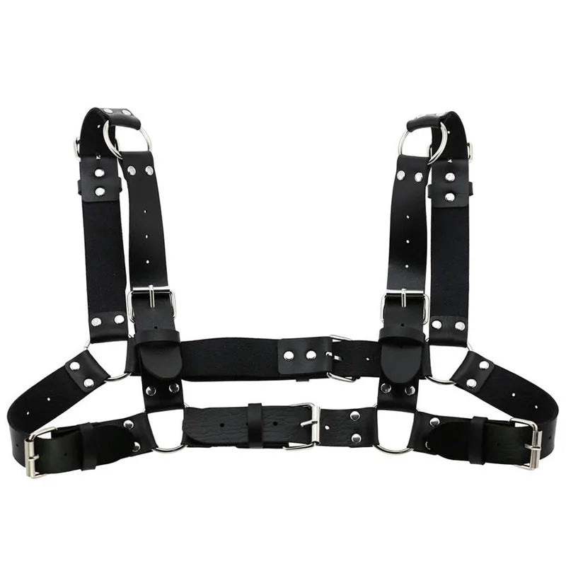 Arnés de pecho punk sexy para mujer y hombre, cadena corporal de metal enjaulado ajustable, gargantilla de cuero sintético, collar llamativo para fiesta y clubwear
