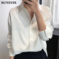 BBTEEVER 2020 New Chic Women Satin Shirts Long Sleeve Solid Turn Down Collar Elegant Office Ladies Workwear Blouses Female
