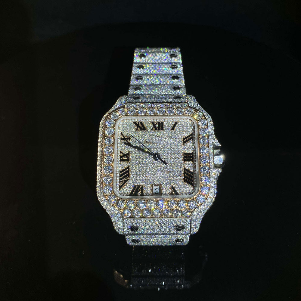 Reloj de diamante Moissanite VVS con engaste manual totalmente helado