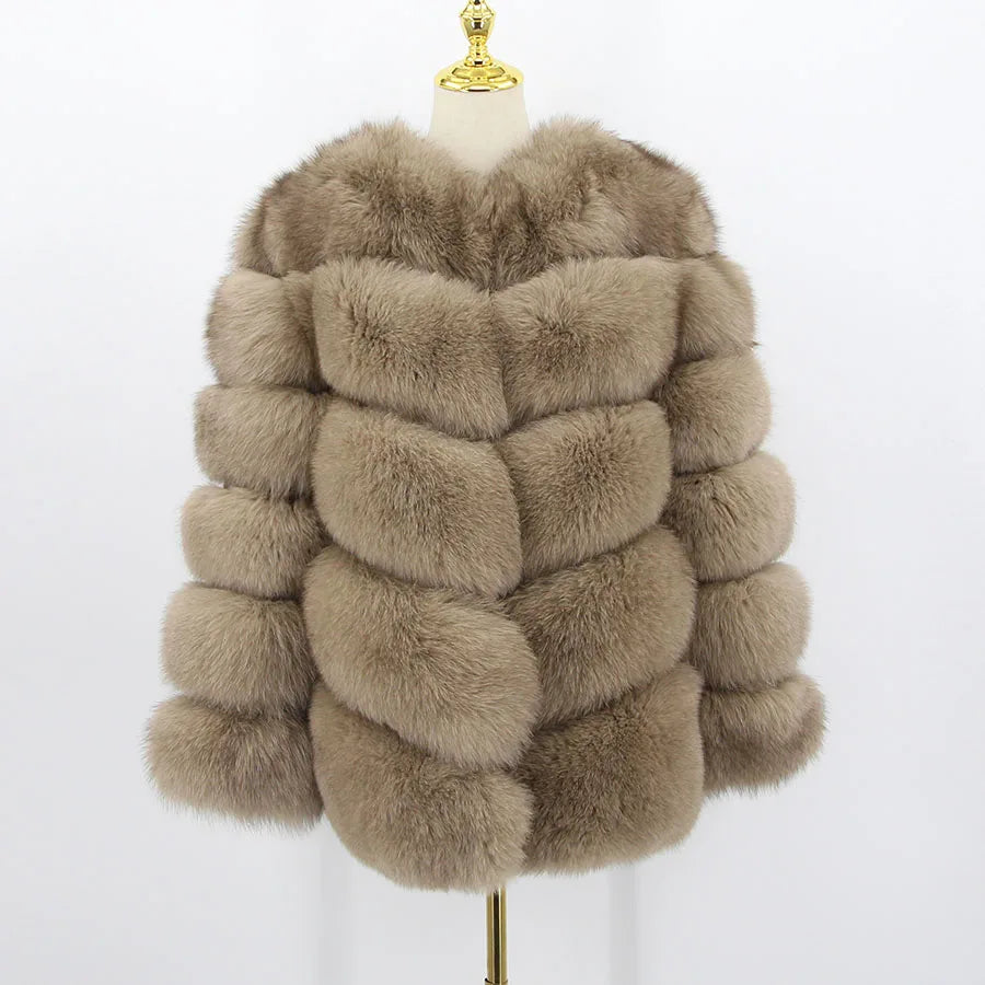 Pink Java QC8066  High Quality Women  Real Fox Fur Coat Wihter Warm Thick Fox Fur Jacket Genuine Fur  Short Coat Long Sleeves