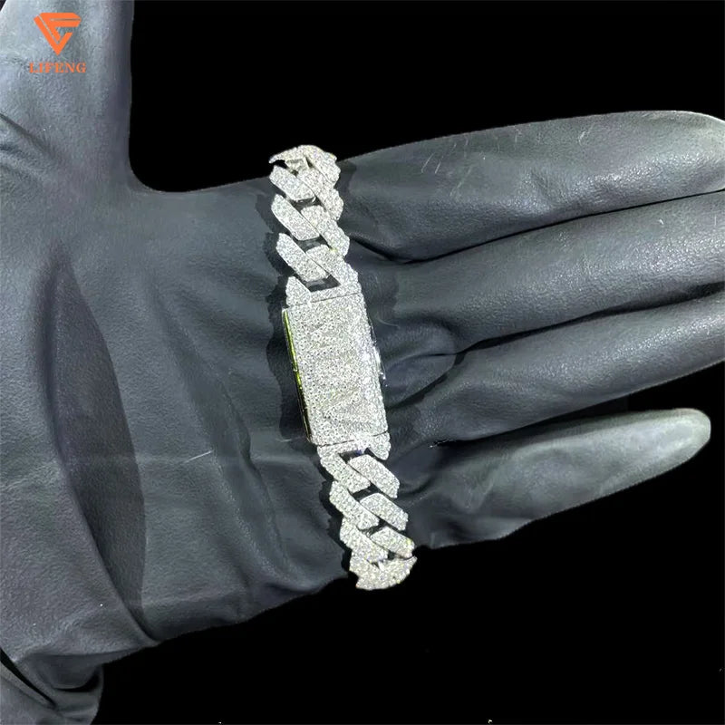 Precio económico, cadena de eslabones cubanos de moissanita de 10 mm, 12 mm, 14 mm, 15 mm, 18 mm, 20 mm, collar de cadena de eslabones cubanos "iced out" de plata de ley 925