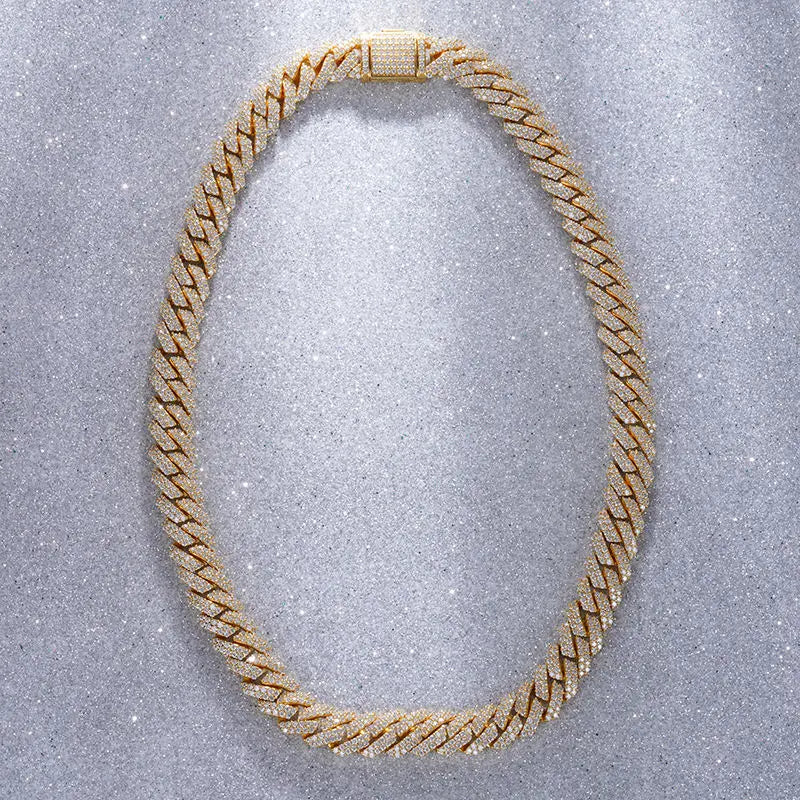 Collar de oro de 14k Starsgem, joyería personalizada, cadena de eslabones cubanos con moissanita redonda, collar de oro macizo de 14k