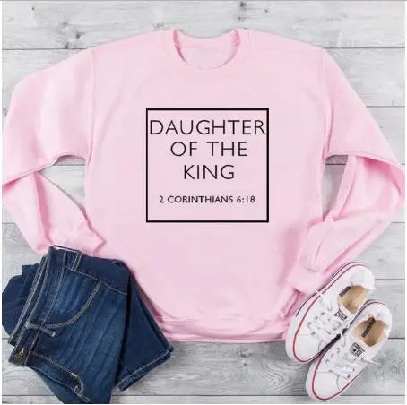 Bluza "Córka Króla" Christian Sweatshirt Casual Lover Werset z Biblii Slogan Bluzy z kapturem Nadzieja Miłość Odzież religijna Bluza bez kaptura Zestawy