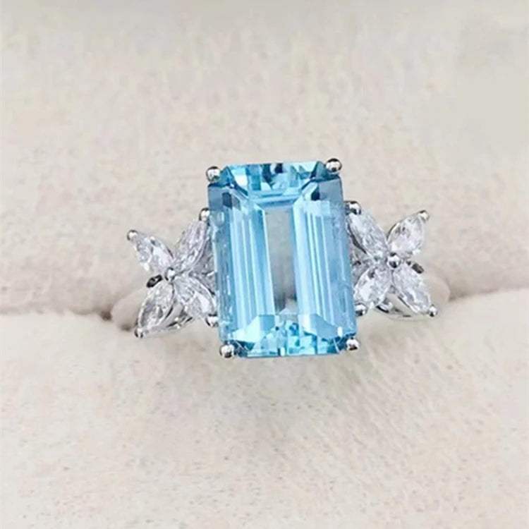 Juegos de joyería de piedras preciosas naturales SGARIT para mujer, anillo, pendientes y collar con colgante de aguamarina azul claro en oro de 18 quilates