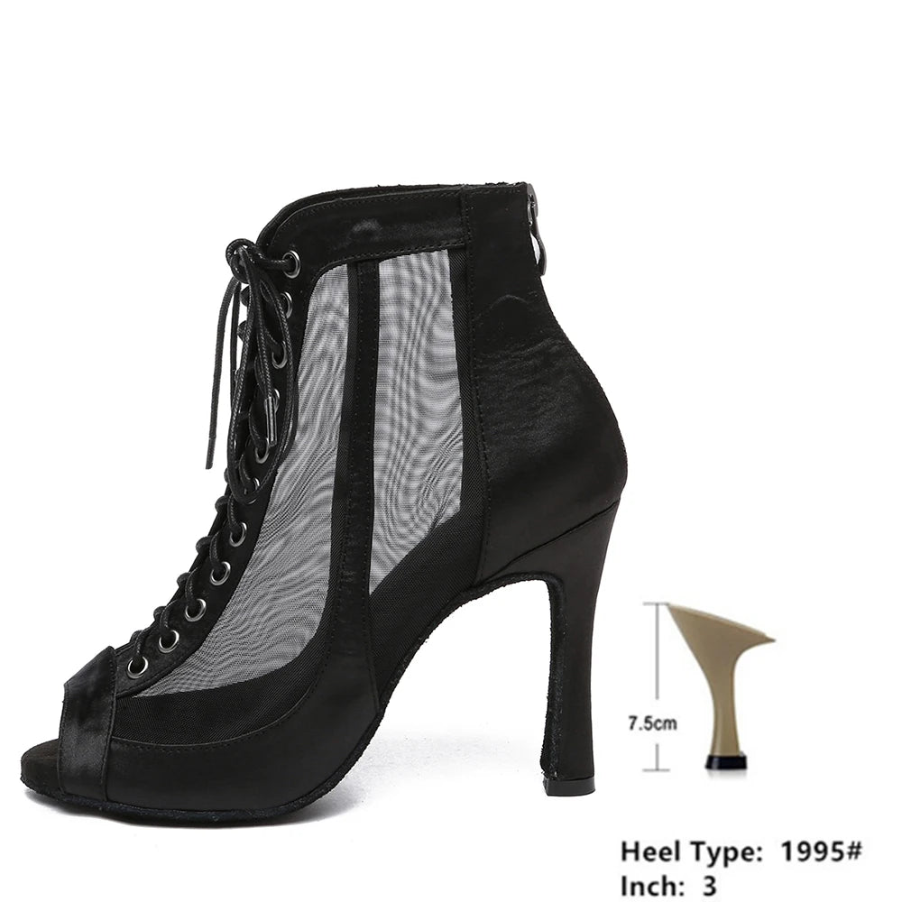 Botas de baile profesional LUOQIAO de satén con tacón medio para salón y ritmos latinos