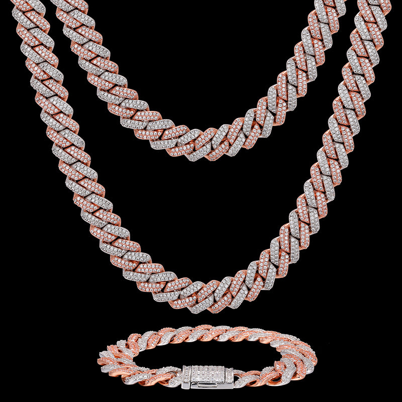 Collar de cadena cubana de joyería fina Hip Hop, 14 mm, 2 filas de diamantes moissanita VVS, con certificado GRA