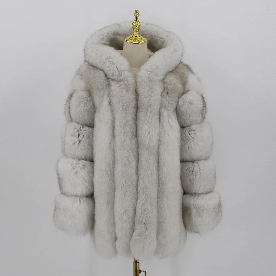 Pink Java QC8149 2018 New Model Women Real Fox Fur Coat Long Sleeves Hood Coat Genuine Fox Outfit High Quality