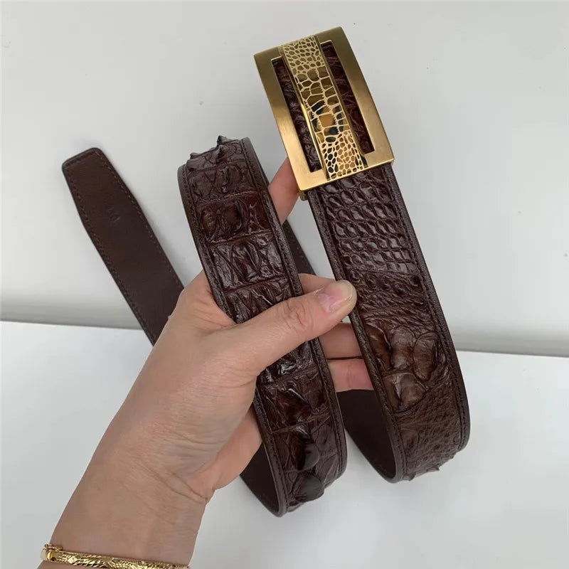 Genuine Crocodile Skin 3.5cm Wide Businessmen Waist Straps Authentic Real Crocodile Leather Stainless Steel Buckle Male Belts