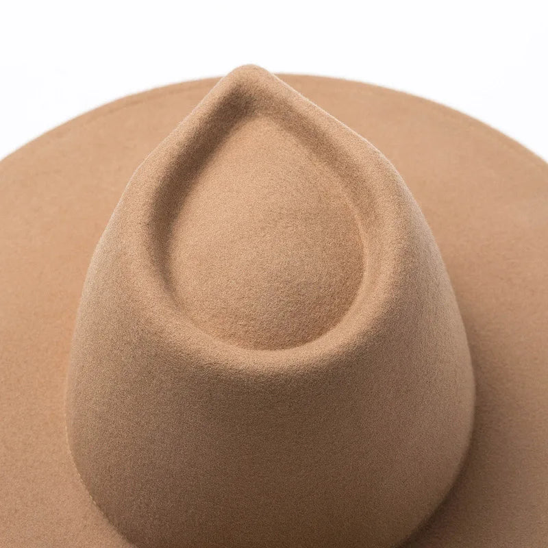 Classical Wide Brim Porkpie Fedora Hat Camel Black 100% Wool Hats Men Women Crushable Winter Hat Derby Wedding Church Jazz Hats