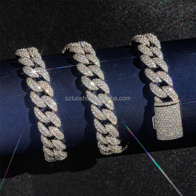 Collar de diamante de moissanita más vendido, joyería hip hop de 12 mm, pulsera de plata esterlina 925, cadena de eslabones cubanos "iced out" para hombres y mujeres