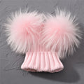 Winter Baby Knit Hat With Two Fur Pompoms Boy Girls Natural Fur Ball Beanie Kids Caps Double Real Fur Pom Pom Hat for Children