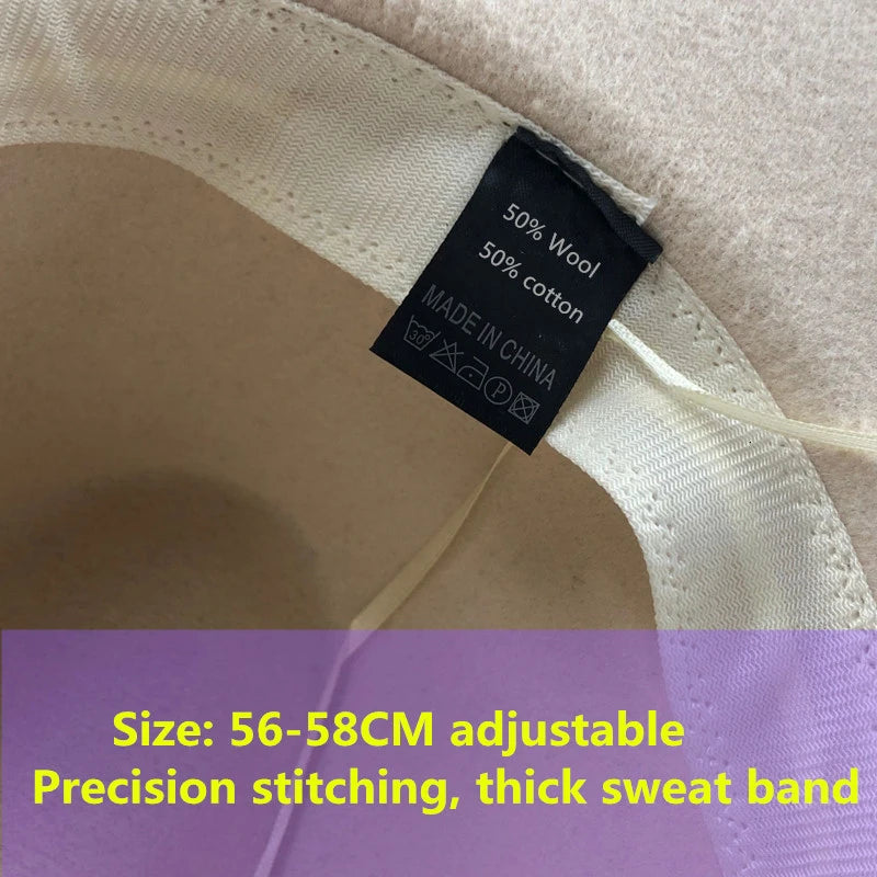 Trend Unisex Flat Brim Wool Felt Jazz Fedora Hats Men Women Leopard Grain Tassel Band Decor Trilby Panama Formal Hats 58-60cm