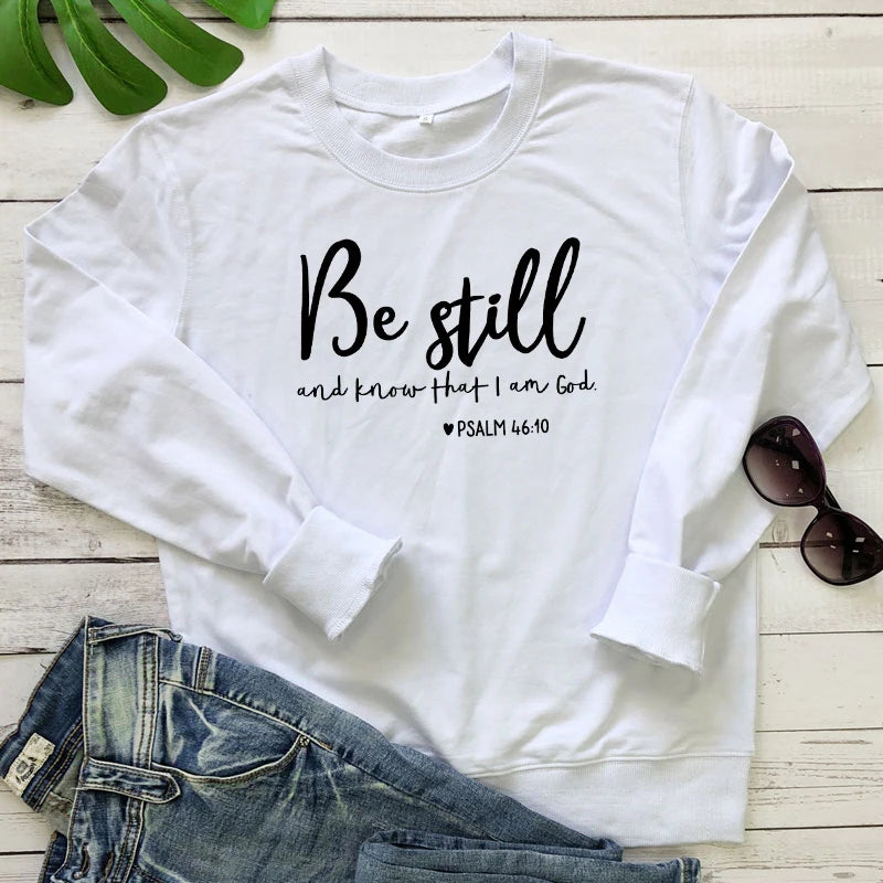 Modna odzież Bluza „Be Still and Know That I Am God” Psalm 46:10, 100% bawełna, religijna chrześcijańska bluza z kapturem, sweter z wyznaniem wiary