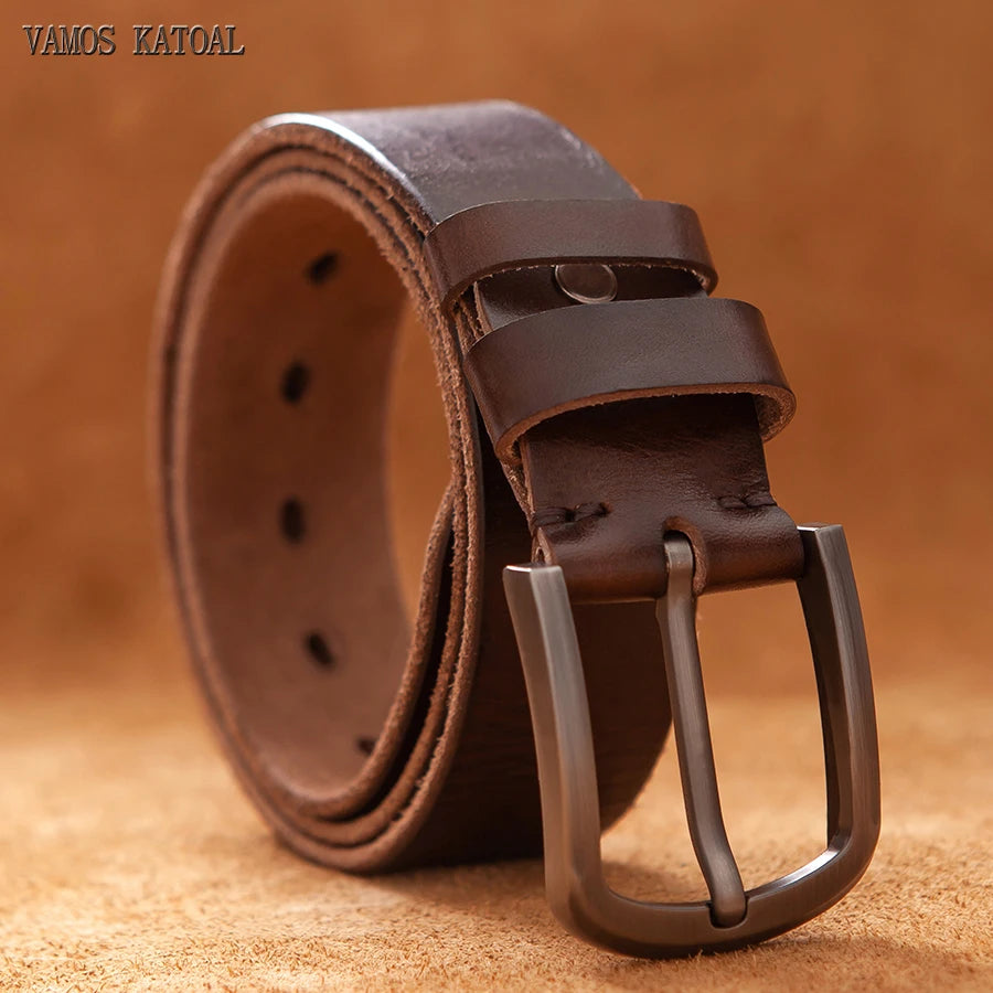 Cinturones de piel auténtica de vaca para hombre, diseño de lujo, estilo de moda de alta calidad, cinturón vaquero vintage para hombre, color marrón