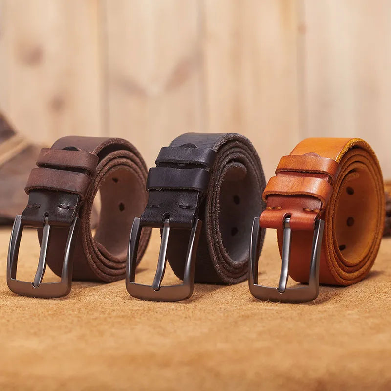 Cinturón de cuero para hombre VAMOS KATOAL, cinturones de cuero genuino de alta calidad estilo retro para hombre, cinturón masculino con hebilla de metal