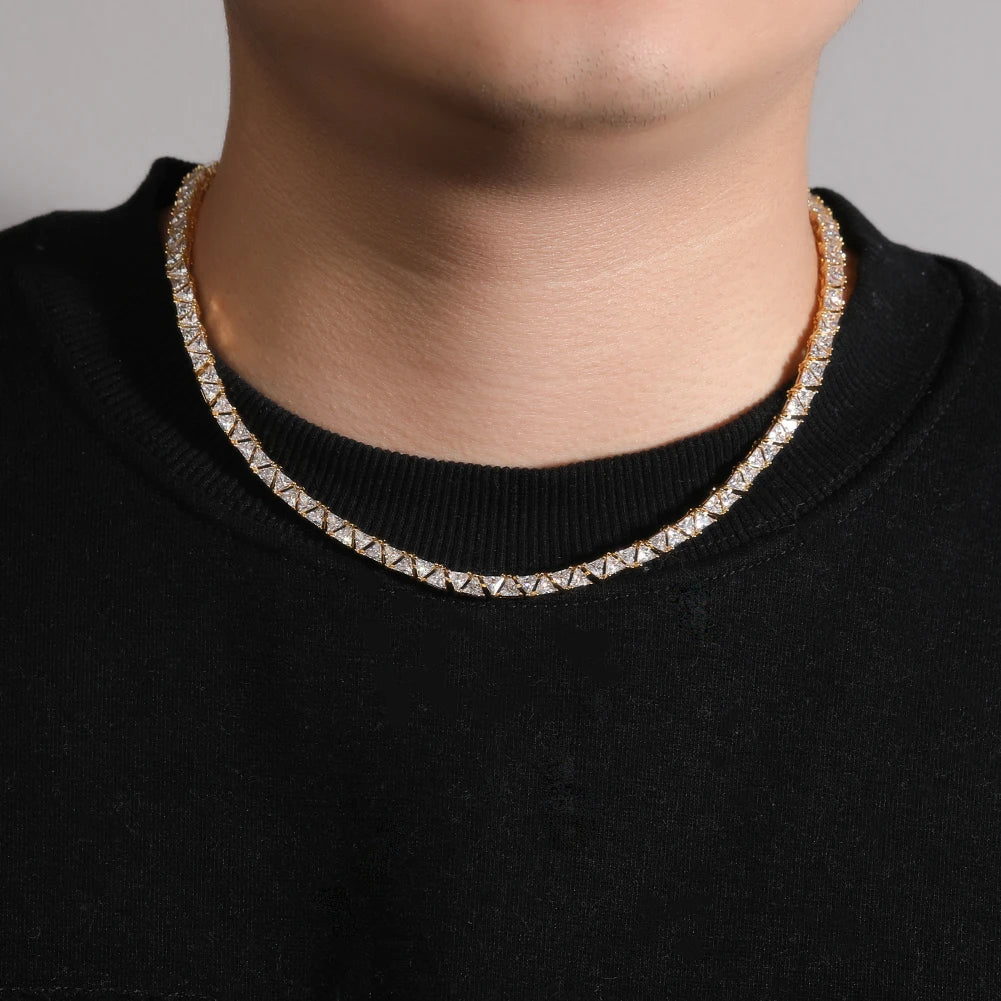 5MM Triangle Tennis Chain Brass Necklace with Zirconia Stones