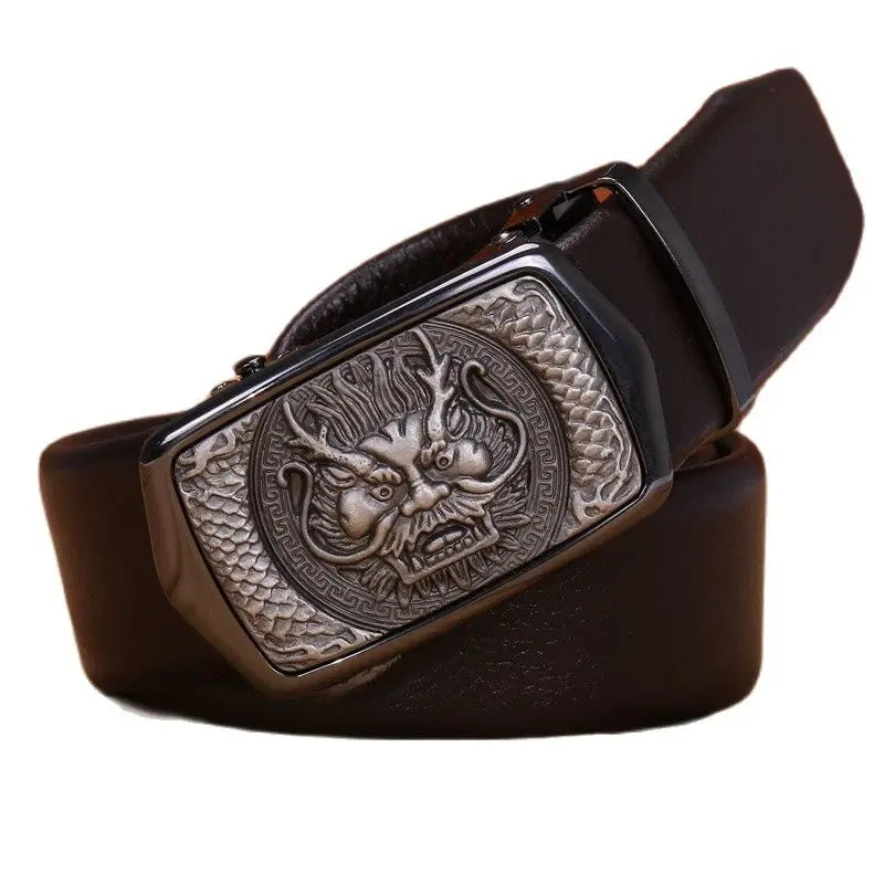 Novedad 2020: Cinturones de hombre de alta calidad en piel de fibra con hebilla automática, diseño elegante de dragón y elefante, estilo chino, 140 cm, 150, 160