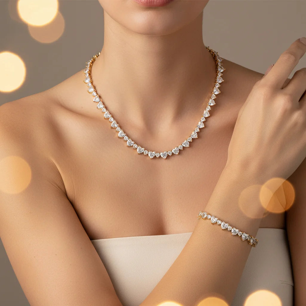 Set de collar y pulsera de latón estilo hip hop con piedras de circonia cúbica