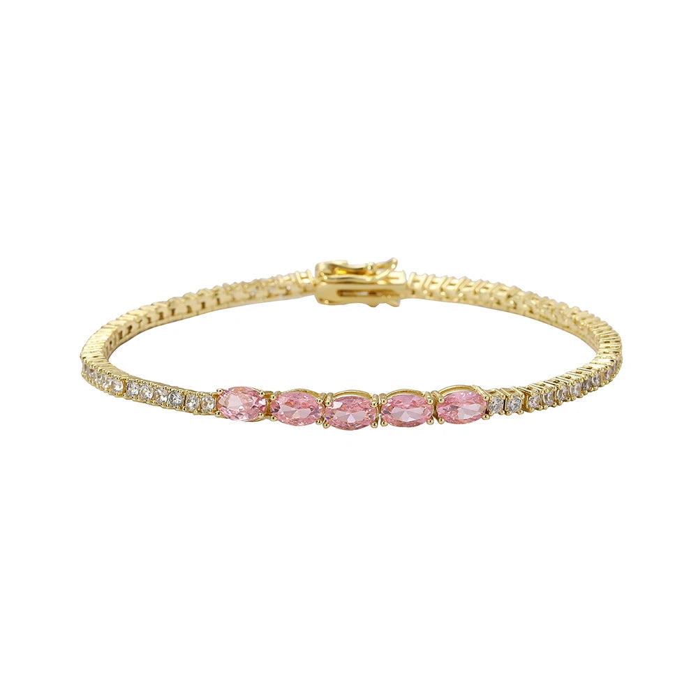 AceWings 2mm Pink and Clear CZ Geometric Tennis Bracelet Gold Plated