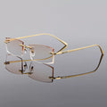 Gmei Optical Rectangle Golden Titanium Alloy Men's Diamond Trimming Rimless Glasses Frame Gradient Brown Tint Plano Lenses Q6607