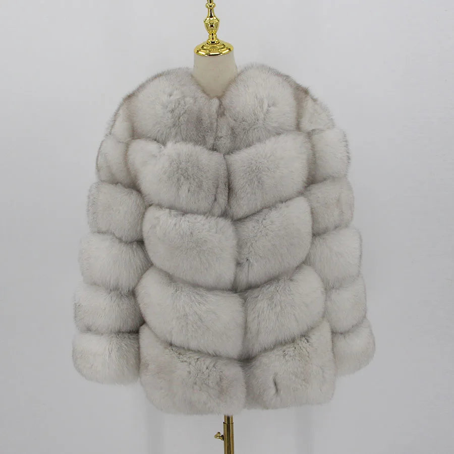 Pink Java QC8066  High Quality Women  Real Fox Fur Coat Wihter Warm Thick Fox Fur Jacket Genuine Fur  Short Coat Long Sleeves