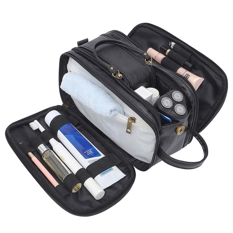 Cosmetic Leather Toiletry Bag for Men Hanging Travel Toiletry Organizer for Toiletries Accessories