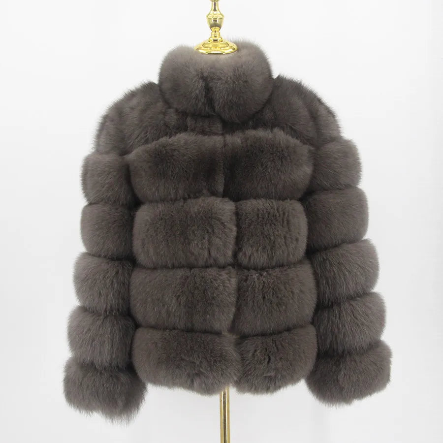 Pink Java QC8139 New Arrival Women Winter Thick Fur Coat Real Fox Fur Jacket High Quality Fox Coat Stand Collar Outfit Luxury
