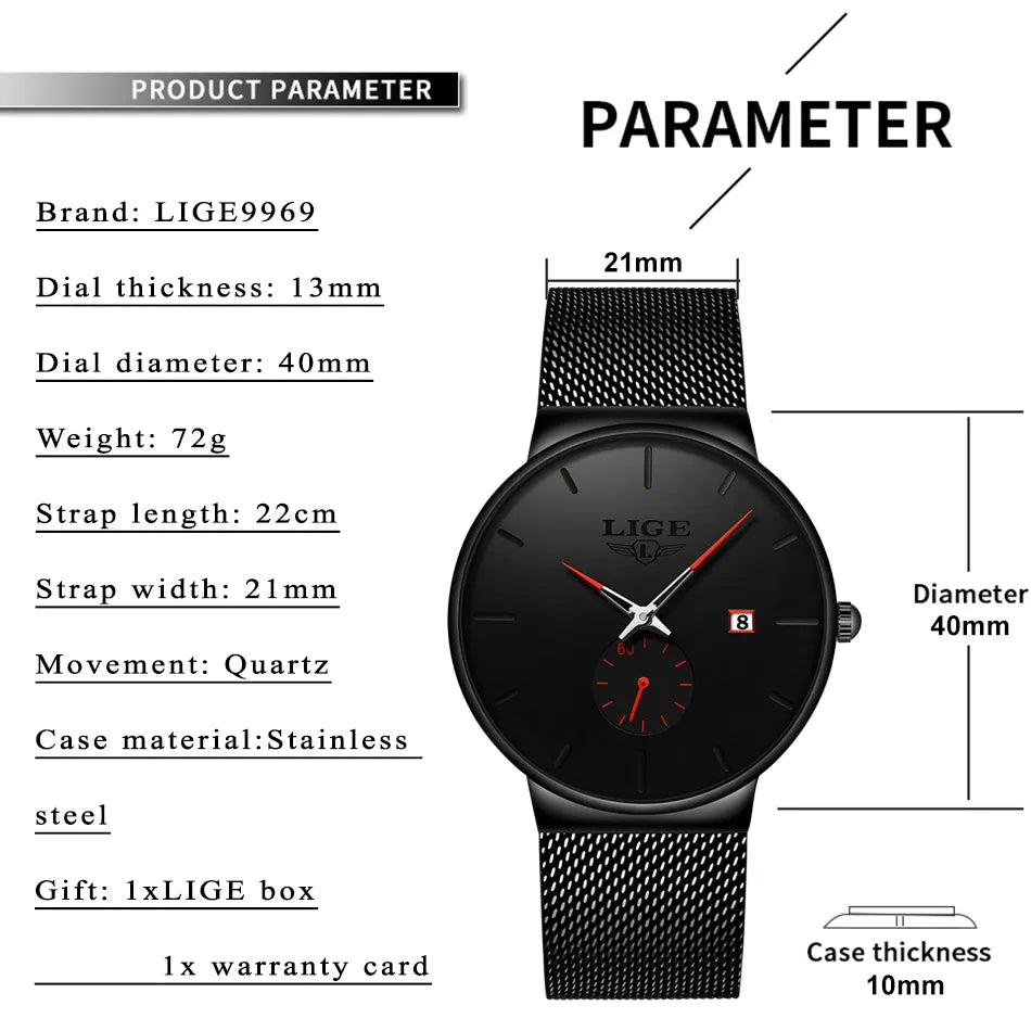 LIGE Quartz Clock Sports Men Watch Top Brand Luxury Famous Dress Fashion Watches Male Unisex Ultra Thin Wrist Watch Para Hombre