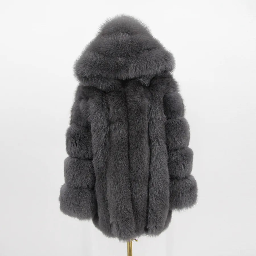 Pink Java QC8149 2018 New Model Women Real Fox Fur Coat Long Sleeves Hood Coat Genuine Fox Outfit High Quality