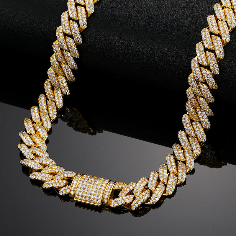 Collar de cadena cubana de joyería fina Hip Hop, 14 mm, 2 filas de diamantes moissanita VVS, con certificado GRA