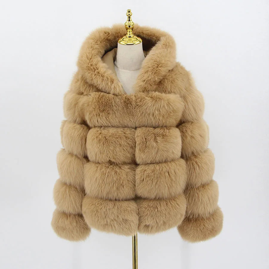 Pink Java QC8143 New Arrival Women Coat Winter Real Fox Fur Coats Hood Jacket Natural Fur Clothes Hot Sale High Quality