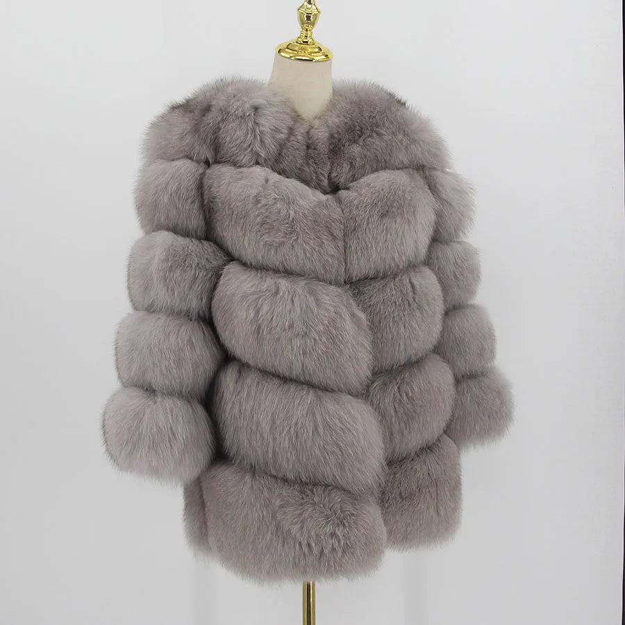 Pink Java QC8066  High Quality Women  Real Fox Fur Coat Wihter Warm Thick Fox Fur Jacket Genuine Fur  Short Coat Long Sleeves