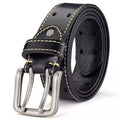 Men's Leather Double Prong Belt New Leather Belts for Men Classic Double Row Hole Belt Universal Hollowed Out Belt Jeans