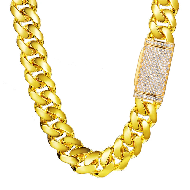 Collar de cadena cubana Miami para hombre, estilo hip hop, 20 mm, plata de ley, circonita moissanita VVS, estilo "iced out" con cierre de caja, para dropshipping