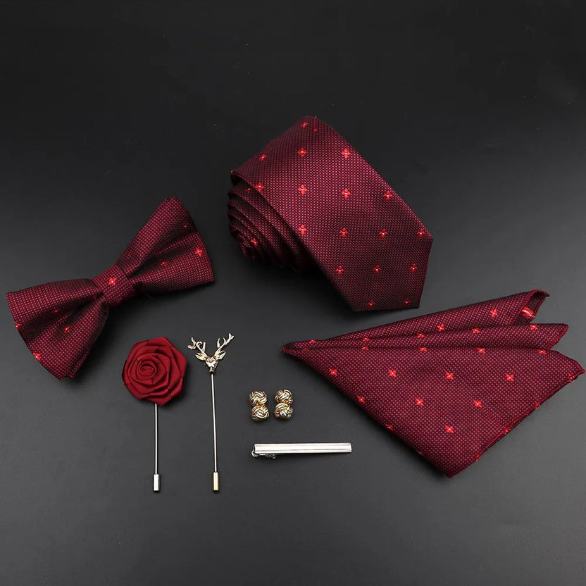 Juego de corbata y pajarita de seda de color sólido para hombre, tejido jacquard de poliéster, estilo vintage rojo azul para novio, negocios, bodas y fiestas
