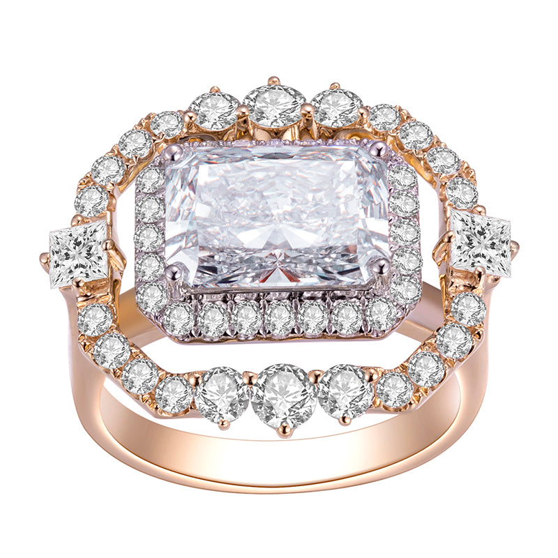 Messi Jewelry MSR-833 14k Solid Gold 3.12ct Radiant Cut  Lab Diamond Women Jewelry Ring Luxury  Style