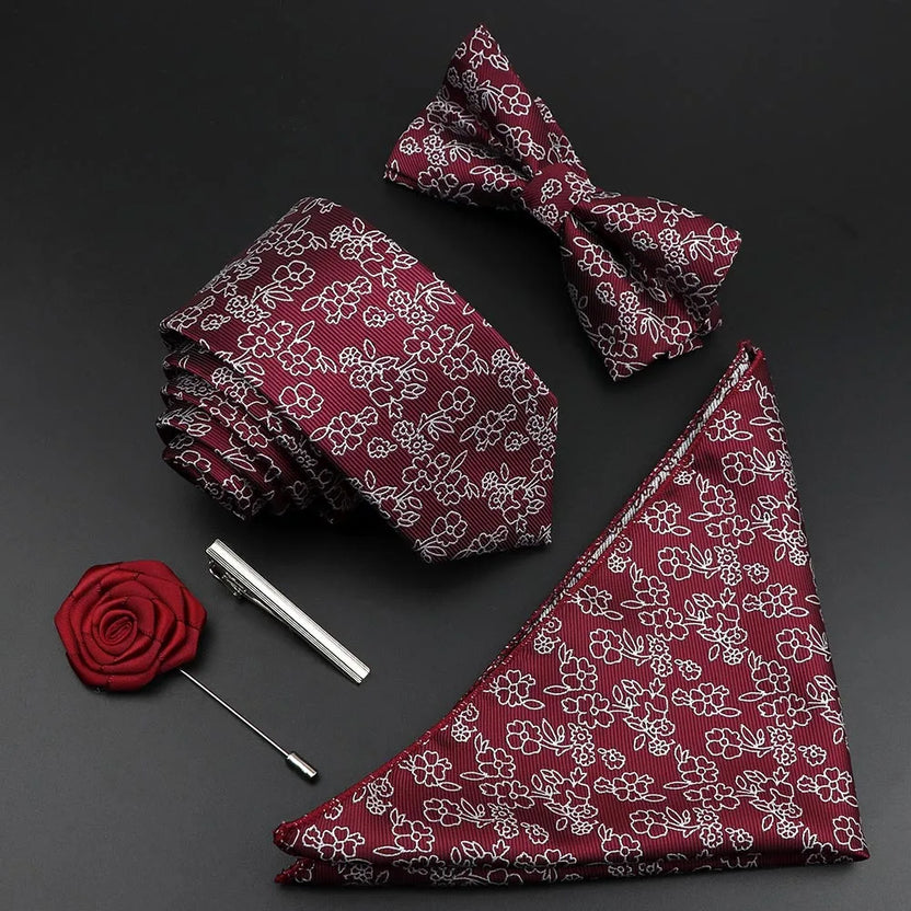 Juego de corbata y pajarita de seda de color sólido para hombre, tejido jacquard de poliéster, estilo vintage rojo azul para novio, negocios, bodas y fiestas